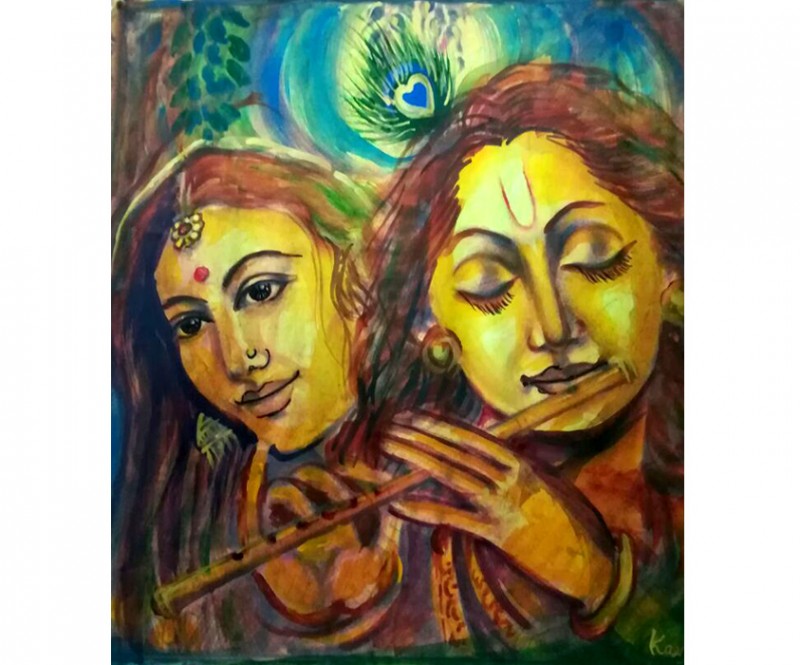 Radha and Krishna Painting in Acrylic Colour on Canvas for Wall Decor